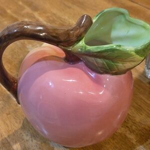 Ceramic Vintage Peach Pitcher with Leaf Handle